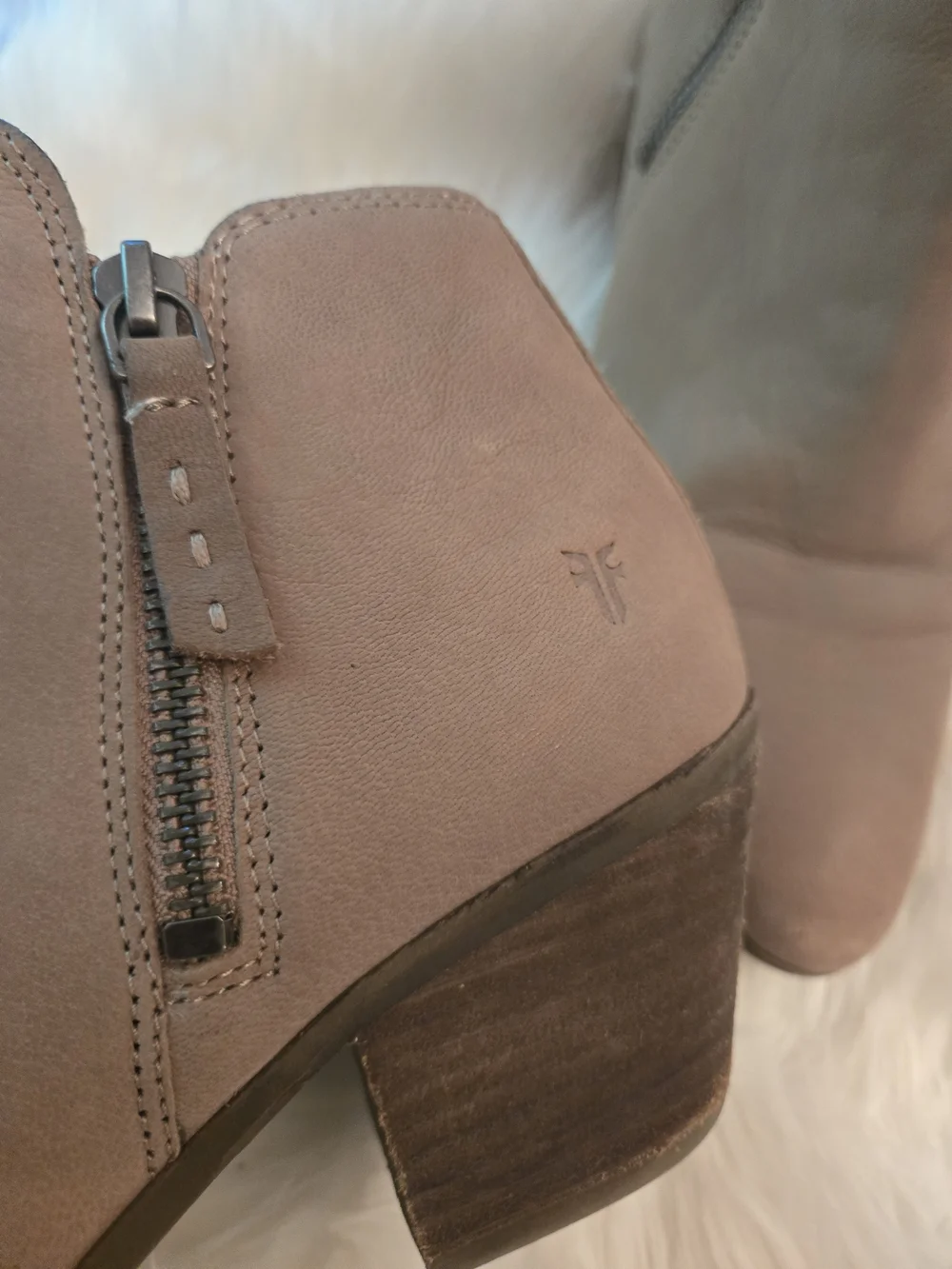 Frye Taupe Suede Ankle Bootie with Low Block Heel Size 8